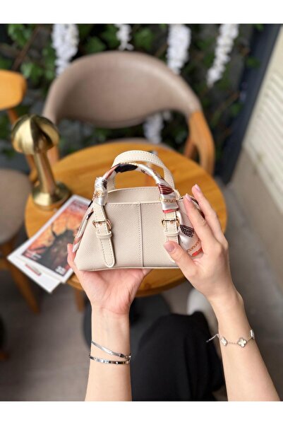 bahwar Mini Şal Detaylı Krem El ve Omuz Çantası