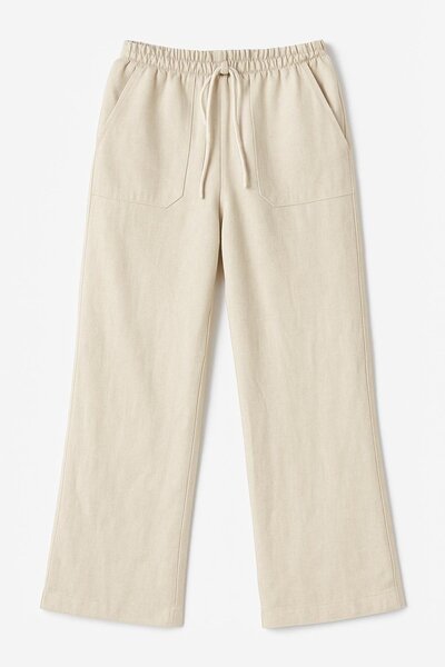 HAKKE Wide Leg Linen Pants with Patch Pockets