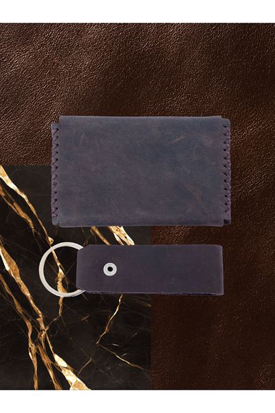 OLDSO Genuine Leather Snap Fastener Minimal Card Holder Wallet (Single Eye Keychain Gift)