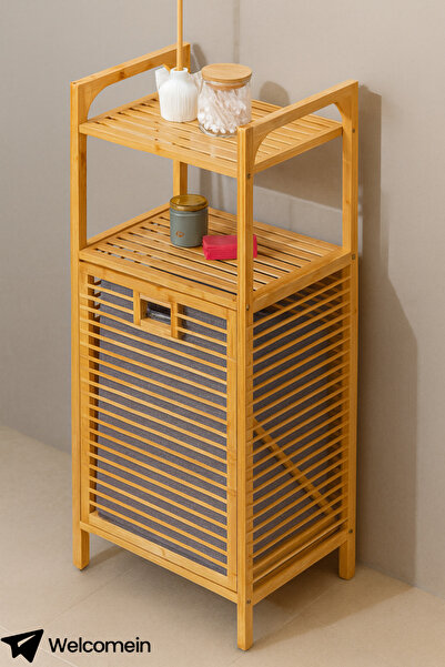 welcomein Bambu Çamaşır Sepeti Raflı & Banyo Rafı 40x30x95 cm