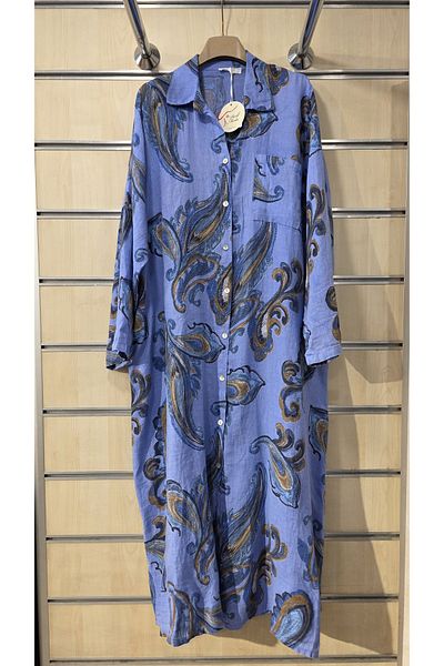 Park Moda Italian Linen Shirt Dress Shawl Pattern Buttoned