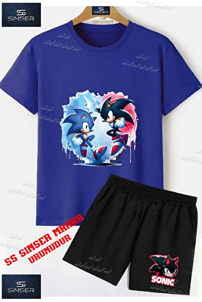 SS SİNSER Children's Unisex “Sonic Black Blue 2Li Character“ Custom Printed C...