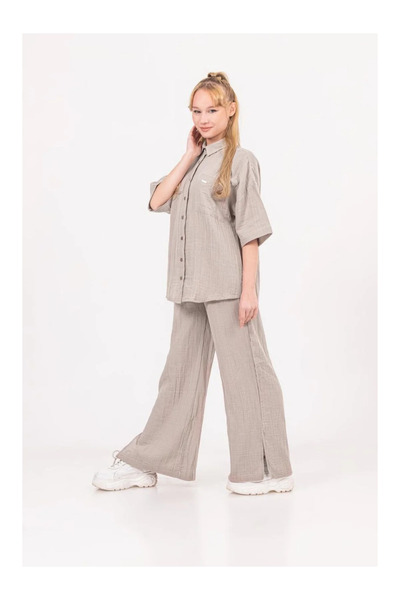 QUEEN KİDS Queenkids Girl 9079 Muslin Trousers Mink