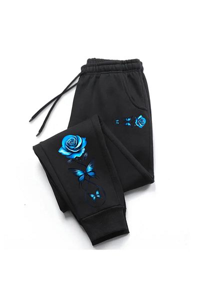 StartMore Black Floral Printed Women's Unisex Sweatpants
