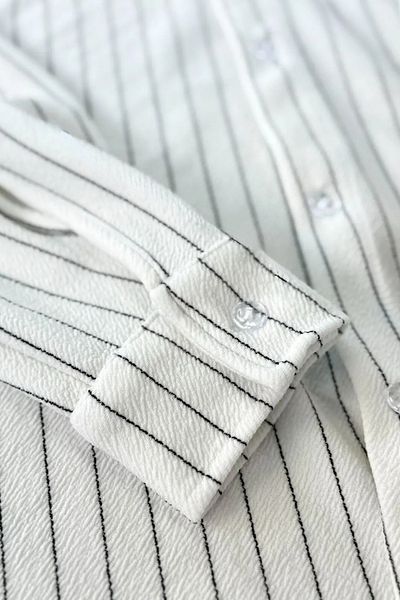 Ferhatlı Men's Crepe Fabric Striped Shirt Suit Oversize Long Sleeve Shirt Pants Suit