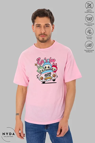 Nyda Collections Unisex Crew Neck Labubu Car Printed Cotton Oversize Short Sleeve T-Shirt