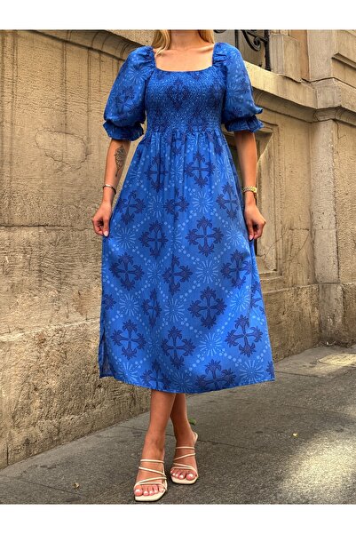 Tubik Rochie Gipeli cu model floral cu guler pătrat pentru femei