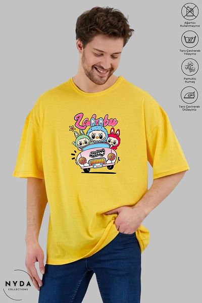 Nyda Collections Unisex Crew Neck Labubu Car Printed Cotton Oversize Short Sleeve T-Shirt