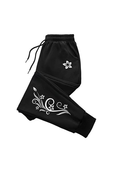 StartMore Black Vintage Pattern Printed Women's Unisex Sweatpants