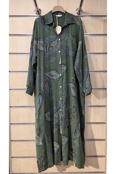 Park Moda Italian Linen Shirt Dress Shawl Pattern Buttoned