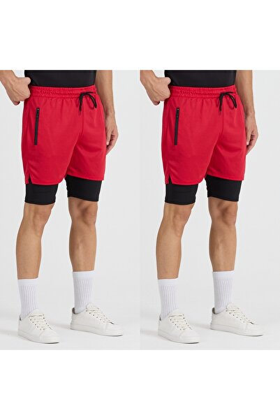 pandy Set of 2 Men's Quick Dry Zippered Training Field Fitness Sports Shorts ...