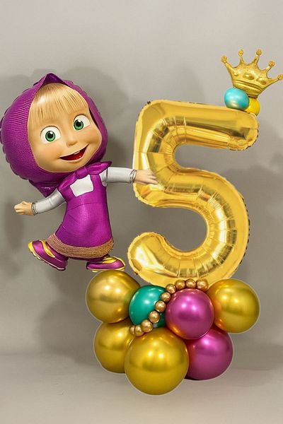 PARTİAVM 5 Years Old Licensed Large Size Tongs with Big Bear Balloon Set Tongs Balloon Birthday Gold Number Balloon Set