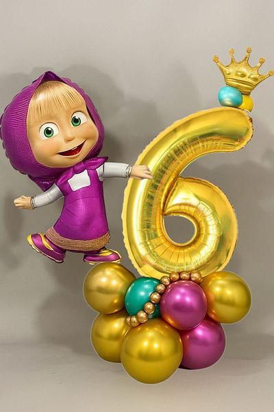 PARTİAVM 6 Years Old Licensed Large Size Bear Balloon Set with Tongs Tongs Balloon Birthday Gold Number Balloon Set