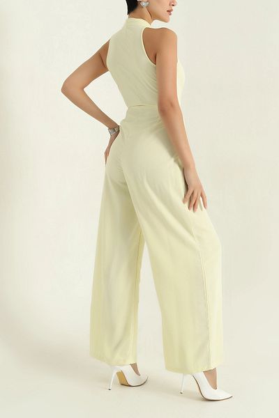 XXL BUTİK Woman's yellow zero sleeve Stretch Fabric jumpsuit