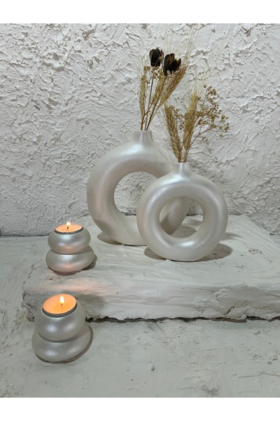 Zigzag Home Dekoratif Bohem Tarz Halka Vazo ve Tealight Dekoratif Mumluk Seti...