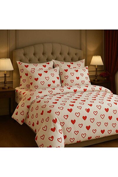 Loova طقم سرير مزدوج ''غطاء لحاف + ملاءة مطاطية + 2 كيس وسادة'' قلب رومانسي أنيق