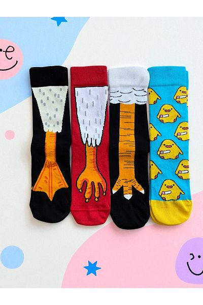 MODA Set of 4 Chicken Feet Colorful Different Mixed Socket Socks