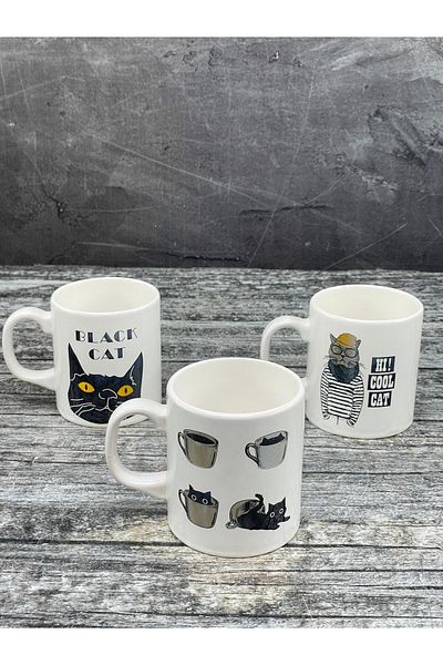 YzHome 3-Piece Ceramic Cat Figured Printed Mug with Handle 250ml