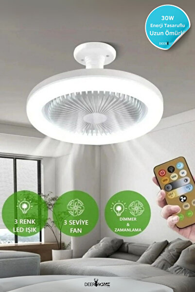 MCA Deerhome Kumandalı ve Oynar Başlıklı Pervaneli Led Lamba 3 Farklı Işık Rengi Serinle Ve Aydınlatma
