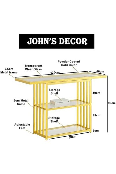 genric FFD Metal & Glass Console Table 120×40×90 cm – Gold & Black Powder-Coated Frame, 2 Temp