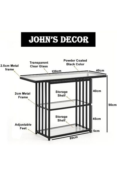 genric FFD Metal & Glass Console Table 120×40×90 cm – Gold & Black Powder-Coated Frame