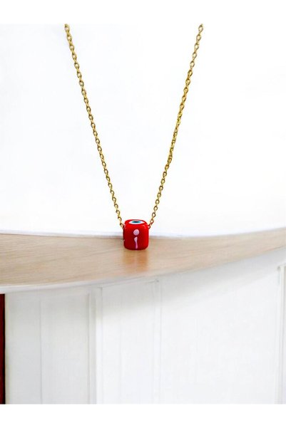 nazarboncuğu Murano Glass Letter Square Eye Necklace