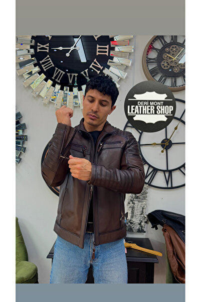 derimont Genuine Lamb Skin Nut Color Biker Leather Coat