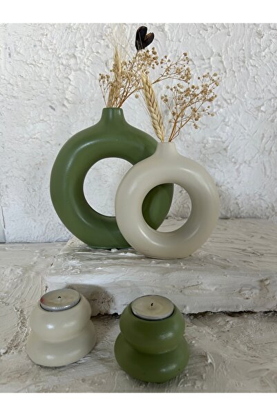 Zigzag Home Decorative Bohemian Style Ring Vase and Tealight Decorative Candle Holder Set Set Figurine