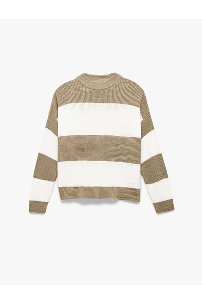 Koton Long Sleeve Crew Neck Color Block Sweater