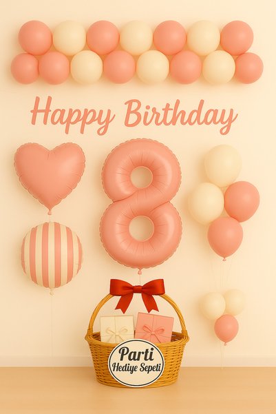 parti hediye sepeti Pink 1 Year Old Birthday Balloon Set |   Heart Striped Fo...