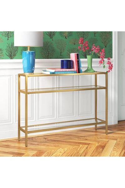 genric FFD Console Table for Living Room 105x25x75 Cm Metal Console Table with 3 Clear Glass Shelve