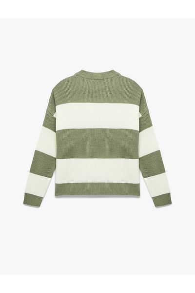 Koton Long Sleeve Crew Neck Color Block Sweater