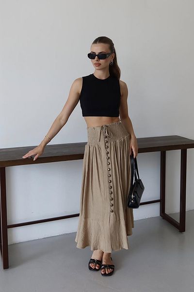 XXL BUTİK Women's Mink Button Detailed Elastic Waist Skirt