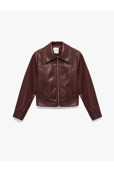 Koton Zippered Long Sleeve Double Breasted Crop Faux Leather Jacket