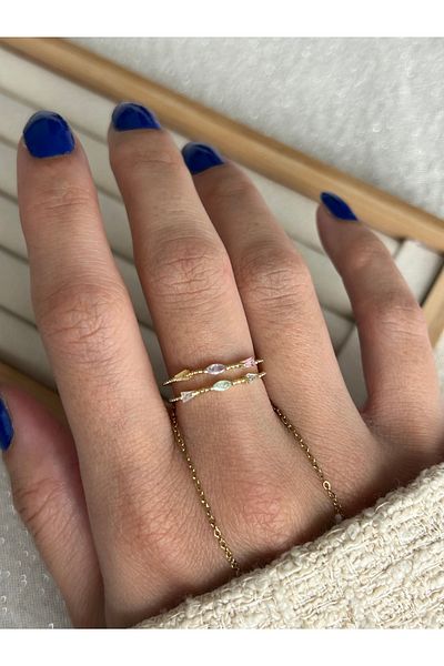ringbox خاتم ذهبي بحجر ملون بسيط بصفين