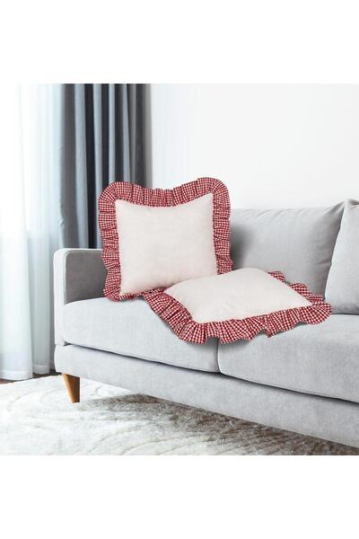 Erba kreasyon Vintage Ruffled Gingham 100% Cotton Linen Throw Pillow Cover Bohemian Throw Pillow Case 43X43