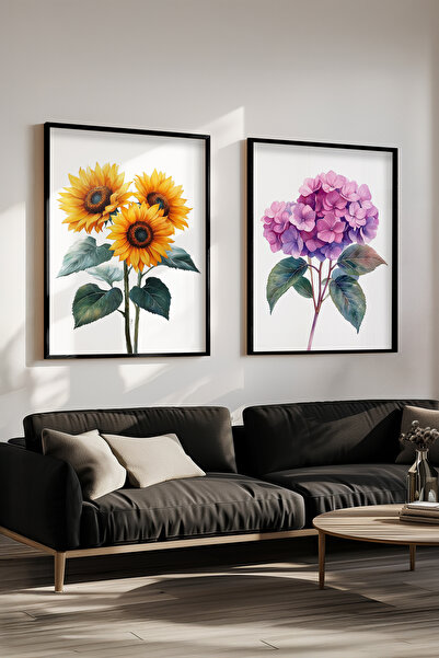 STARYUNA Pictură cu floarea soarelui, set de 2 picturi cu rama din lemn negru...