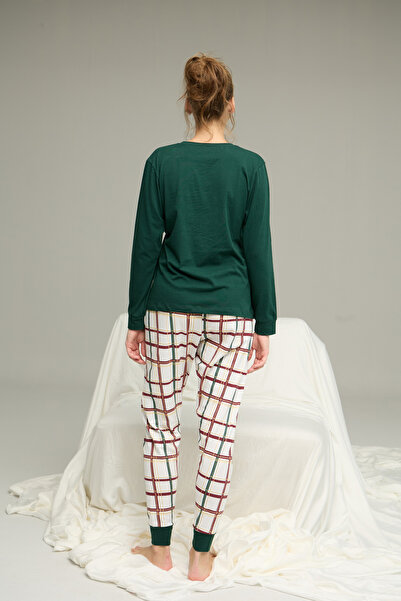 Siyah İnci Зелений піжамний комплект з бавовняної тканини з картатим візерунком 25240237
