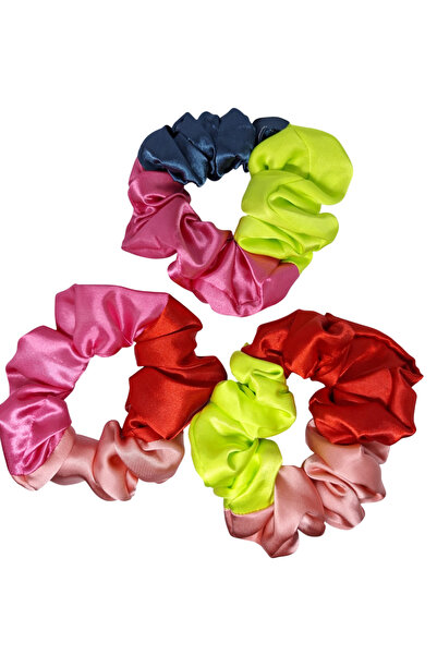 No Name Atelier 3 مشابك شعر مطاطية من الساتان بألوان نابضة بالحياة - 3 قطع