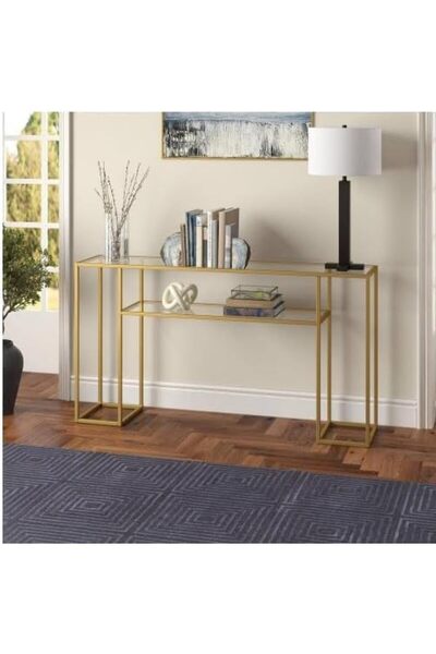 genric FFD Modern Glass Console Table – Minimalist Entryway Table with 2-Tier Storage, 120x40x80cm