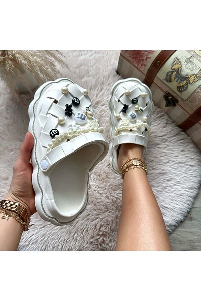 dehaine Women's casual slippers, comfortable, white, Clogs style, XF54