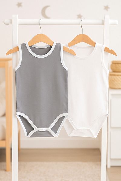 Calista home Cotton 2-Piece Sleeveless Baby Bodysuit / Bodysuit Set Newborn 0-3 Months 3-6 Months Gray White