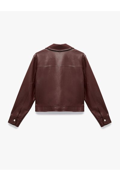 Koton Zippered Long Sleeve Double Breasted Crop Faux Leather Jacket