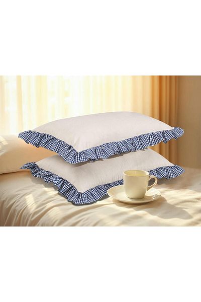 Erba kreasyon Ruffled Pillow Case 100% Cotton Linen Gingham Ruffle Detail 50X70