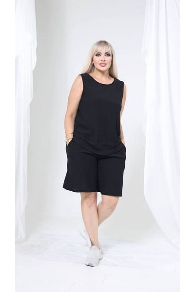 garajmood Black Wrinkled Fabric Plus Size Shorts Suit