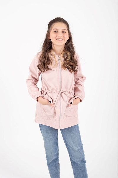 Mnk Baby&Kids Girl's Seasonal Water Repellent Raincoat with Snap Closure Pocket M00752 Powder