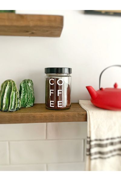 Atölye Merdiven Coffee Printed Glass Round Coffee Jar - Luxury Coffee Corner Decoration with Black Lid