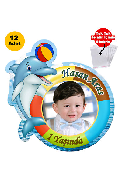 Elara Tasarım Yunus Temalı 12 Adet Fotoğraflı Kişiye özel Doğum Günü Magnet H...