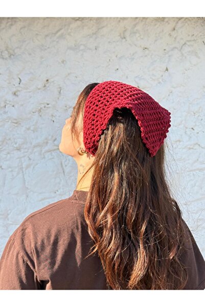 MELUSH Burgundy Colored Mesh Model Handmade Knitted Bandana