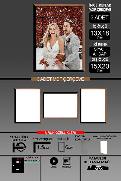 Bytwo 3 komada okvira 13x18 - tanki letvičasti okvir - 2 boje drvo crna - okv...